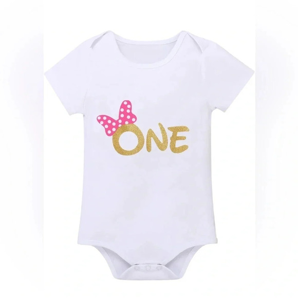 Baby Girls 1st Birthday Outfit Polka Dots ONE Romper Tutu Skirt. - Picture 3 of 8